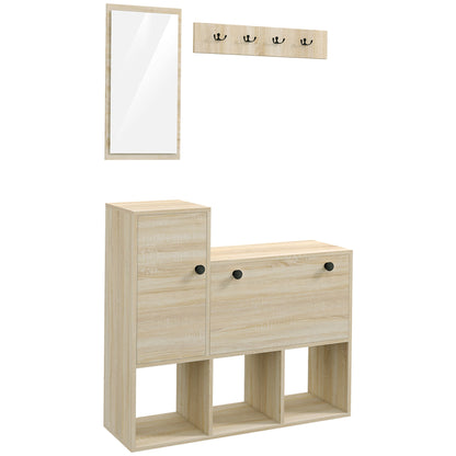 Set de hol cu cuier de perete cu 4 cârlige, dulap pentru 9 perechi de pantofi, dulap și oglindă
