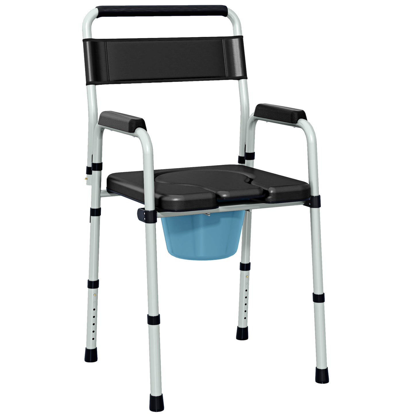 Scaun WC Pliabil și Reglabil cu Brațe și Spătar, din Oțel și Piele PU, 52.5x46x81.5-97 cm, Negru