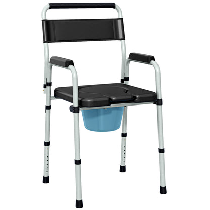 Scaun WC Pliabil și Reglabil cu Brațe și Spătar, din Oțel și Piele PU, 52.5x46x81.5-97 cm, Negru