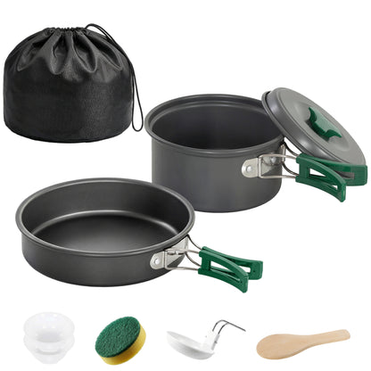 Set Vase Camping , Kit 8 Piese Ultraușor, Mânere Anti-Arsură, Gri