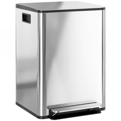 Coș de gunoi cu 2 compartimente de 20L cu pedală și capac silențios, din oțel inoxidabil și PP, 41,8x36,7x58 cm