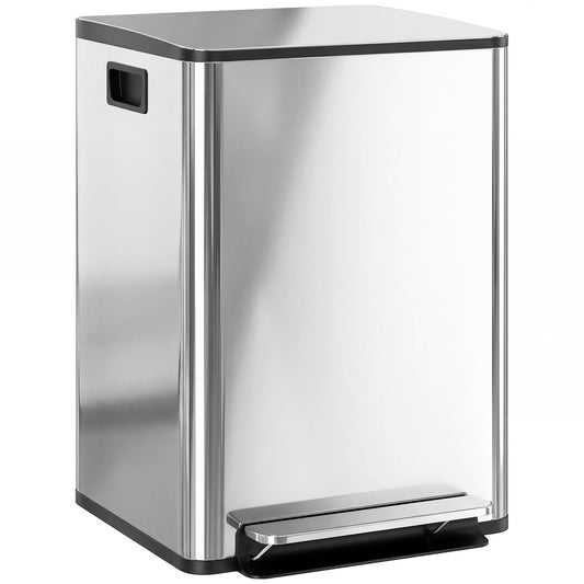 Coș de gunoi cu 2 compartimente de 20L cu pedală și capac silențios, din oțel inoxidabil și PP, 41,8x36,7x58 cm