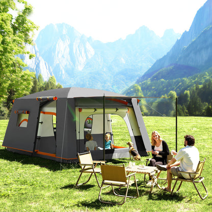Cort de Camping pentru 4-6 Persoane cu 2 Camere și Verandă, Impermeabil și UPF 30+, Geantă de Transport, Gri