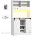 Bufet Bucătărie cu Prize Electrice, Lumină LED, Suport pentru Sticle și Uși Glisante, 100x38x180 cm, Alb