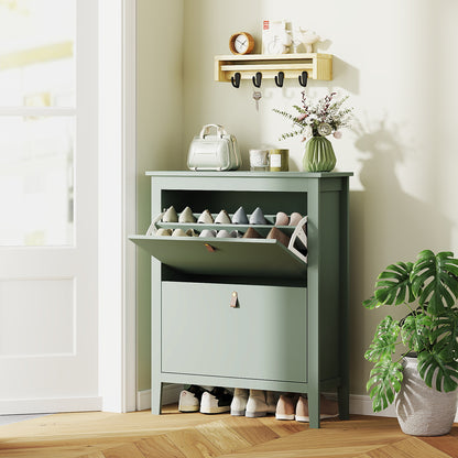 Pantofar cu 2 Sertare Rabatabile pentru 14 Perechi de Pantofi și Rafturi Reglabile, 80x24x95.5 cm, Verde