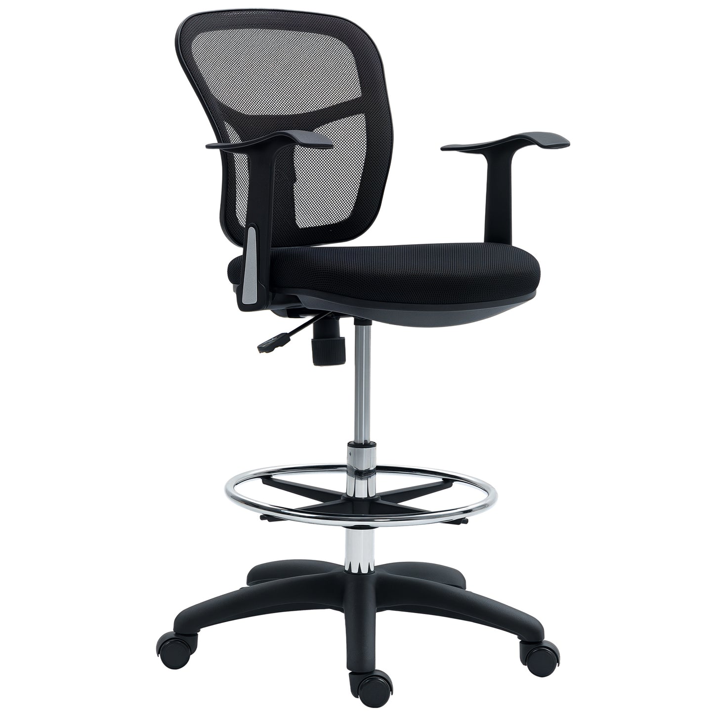 Scaun de Birou Rotativ cu Inel pentru Sprijinirea Picioarelor și Spătar Curbat, 55x58x94 cm, Negru
