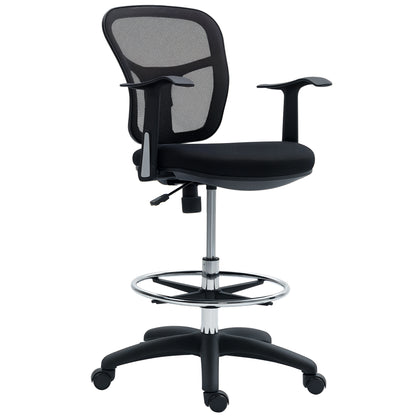 Scaun de Birou Rotativ cu Inel pentru Sprijinirea Picioarelor și Spătar Curbat, 55x58x94 cm, Negru