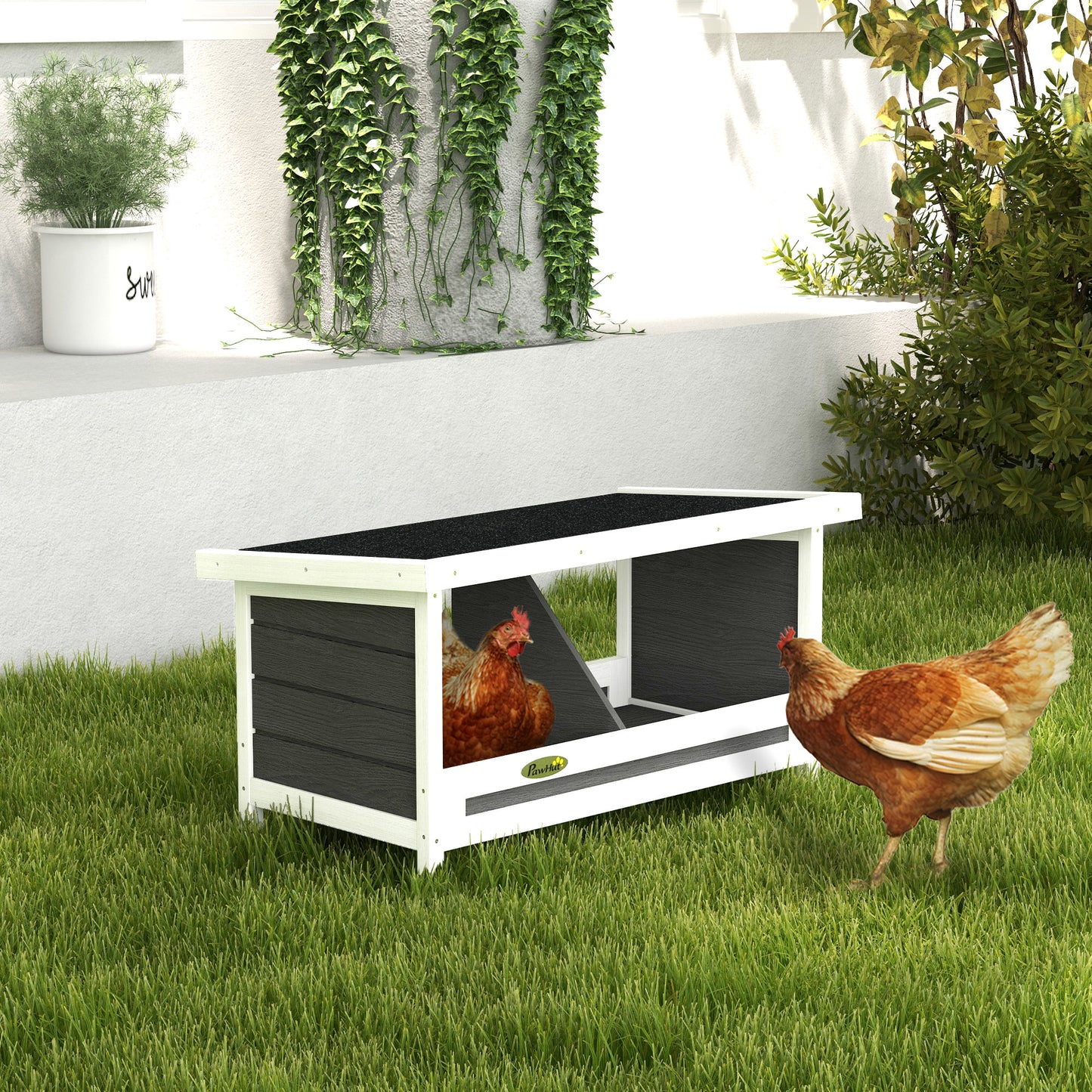 Cuibar pentru Găini cu 2 Zone, Bază Înălțată și Acoperiș din Bitum, 66x37x34 cm, Gri