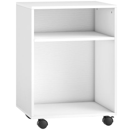 Dulap Mobil pentru Imprimantă cu Roți și 2 Rafturi Deschise din Lemn, 40x35x55.5 cm, Alb