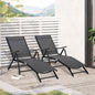 Set 2 Sezloguri de Gradina Pliabile cu Spatar Reglabil in 7 Pozitii, din Aluminiu si Plasa Respirabila, 64x134x95cm, Negru