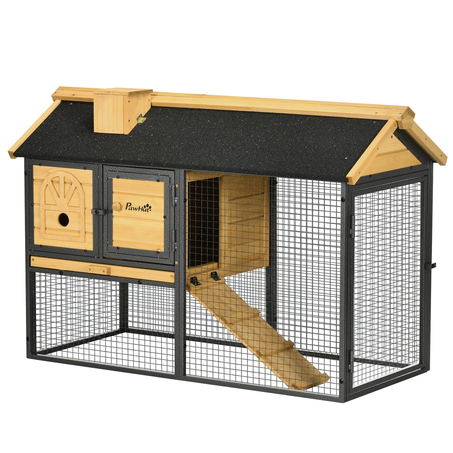 Cusca de Exterior pentru Iepuri, Cusca cu Tava Detasabila, Curte, Rampa, Casa pentru Animale Mici