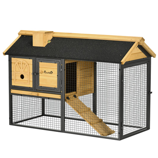 Cusca de Exterior pentru Iepuri, Cusca cu Tava Detasabila, Curte, Rampa, Casa pentru Animale Mici