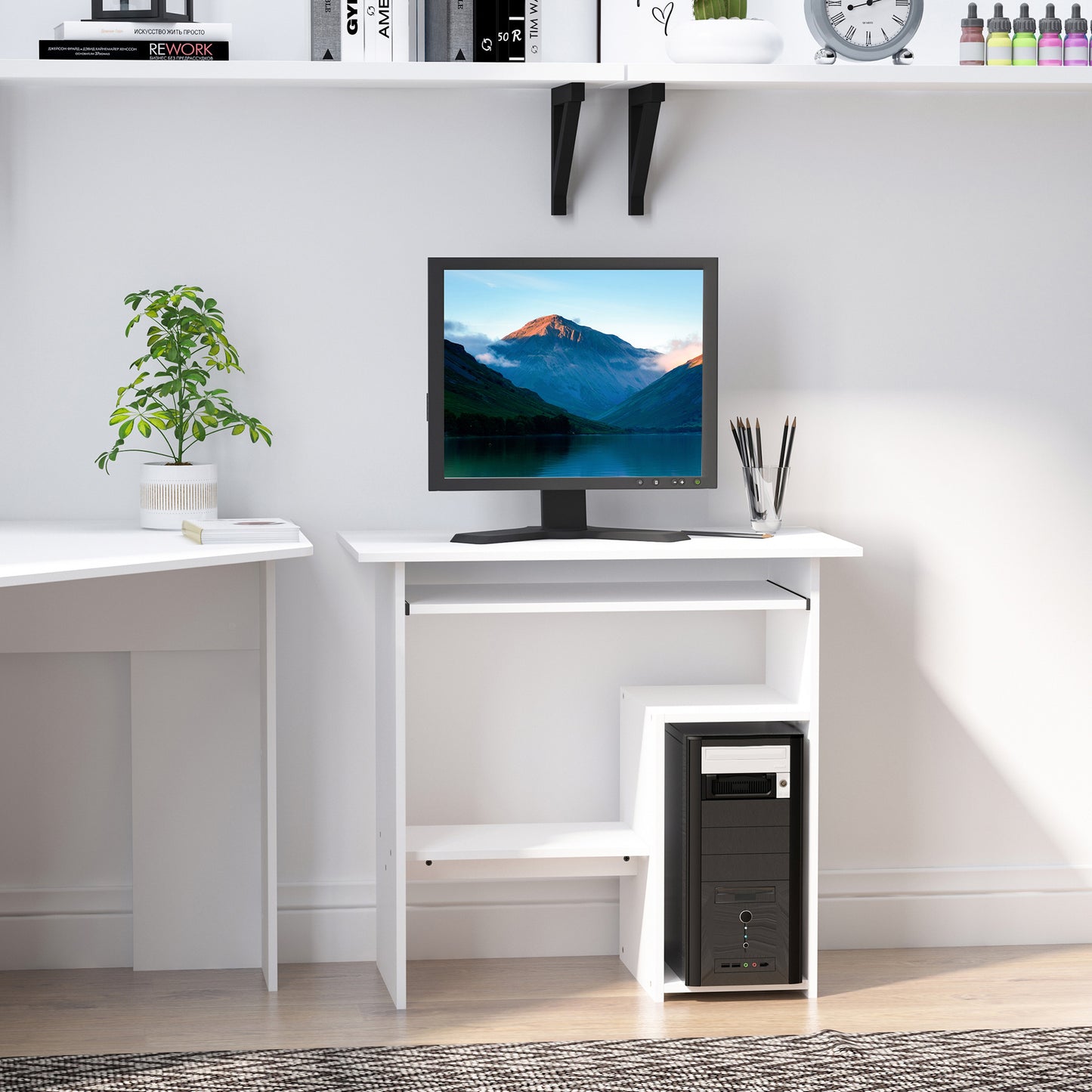 birou ergonomic, 80x45x75cm, PAL/metal, alb