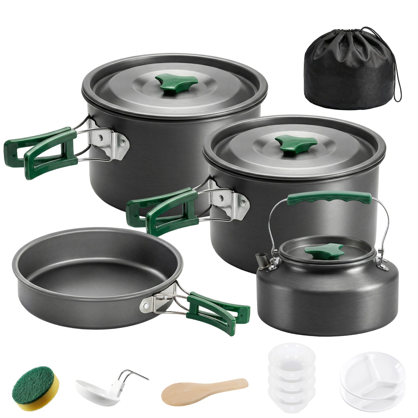 Set de Oale Camping, 4-5 Persoane, Oțel Inoxidabil, 20.5 x 20.5 x 15.5 cm, Gri