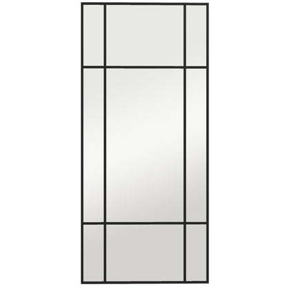 Oglindă de Perete Stil Fereastră cu Montaj Vertical și Orizontal, 110x50cm, Negru