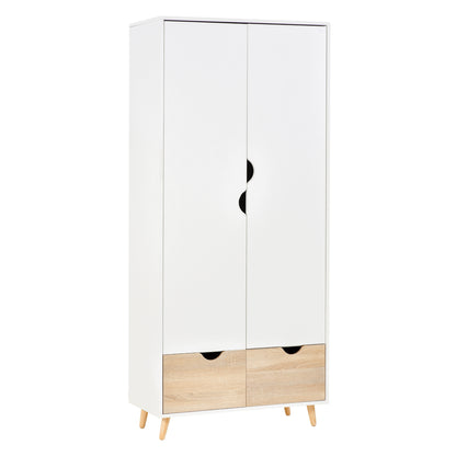 Dulap de Haine Alb, Garderobă Organizatoare cu Bară de Agățat și 2 Sertare Spațioase, Design Modern pentru Dormitor