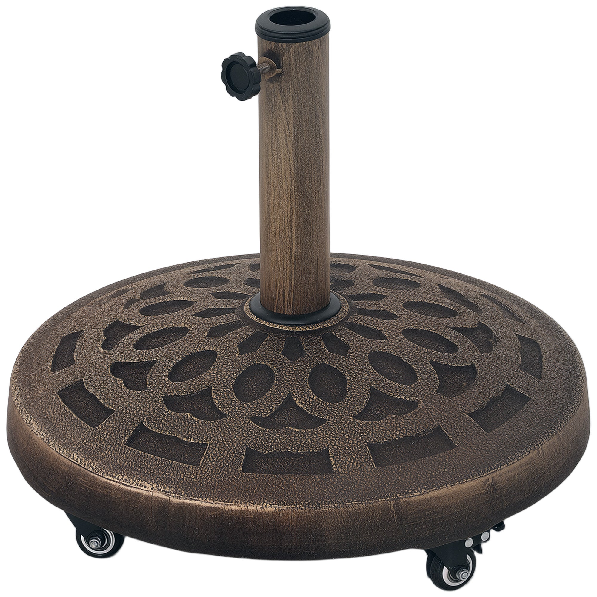 Bază pentru Umbrelă din Rășină de 21 kg Rotundă cu Roți și Frâne, Bronz