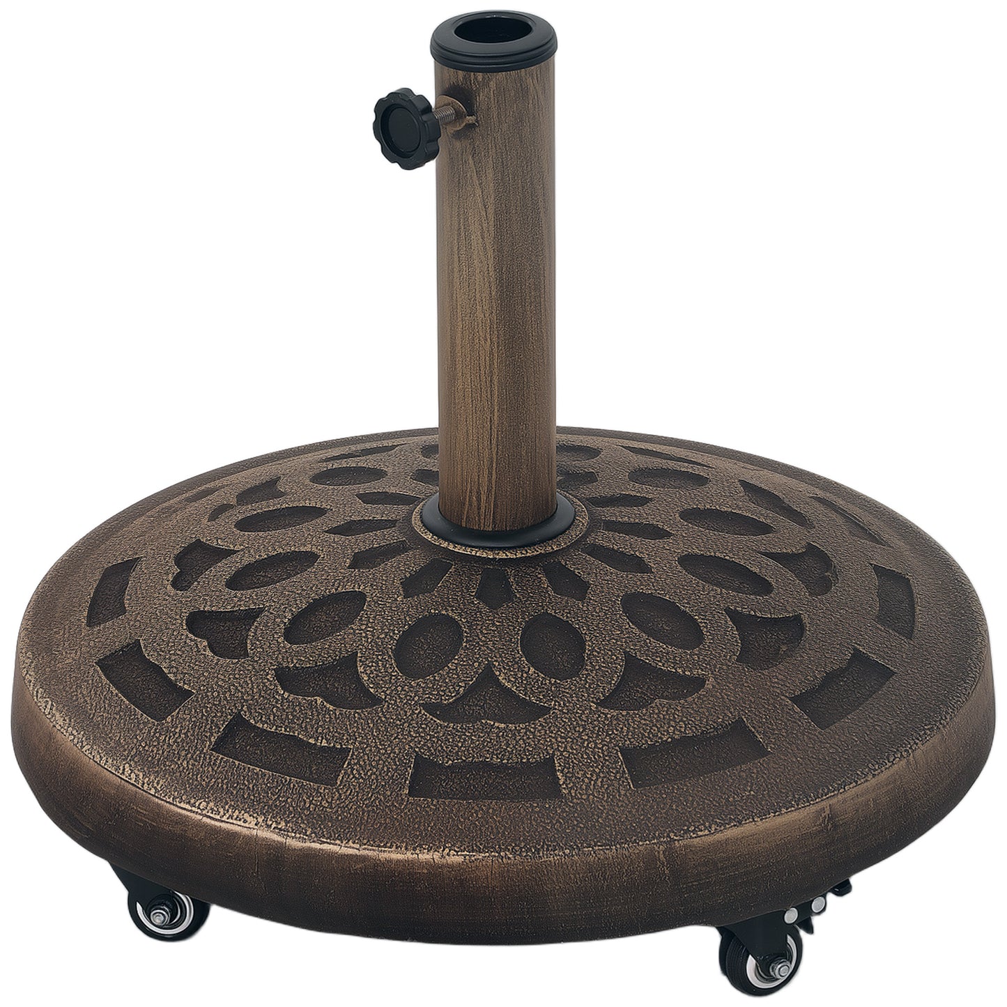 Bază pentru Umbrelă din Rășină de 21 kg Rotundă cu Roți și Frâne, Bronz