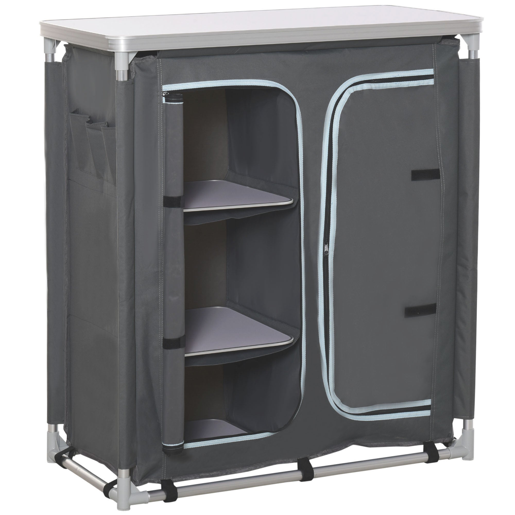 Mobilier de Bucatarie de Camping cu 3 Etajere si Geanta de Transport Gri