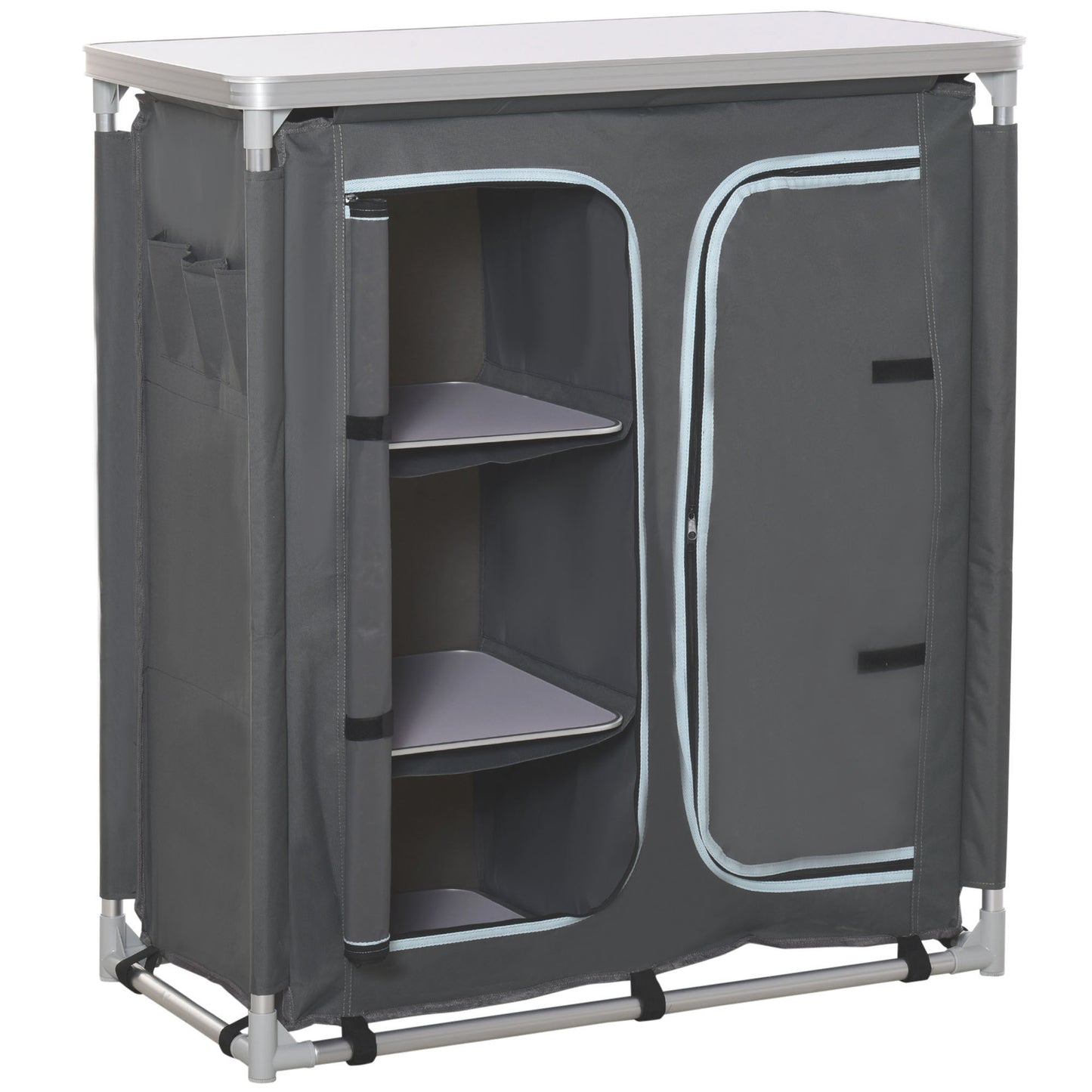 Mobilier de Bucatarie de Camping cu 3 Etajere si Geanta de Transport Gri