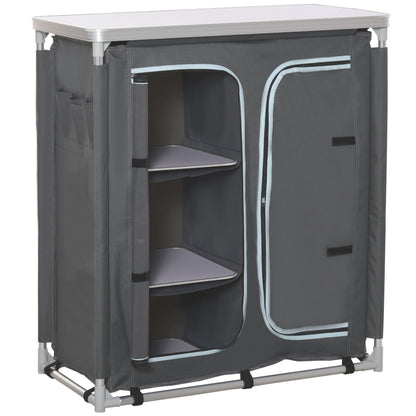 Mobilier de Bucatarie de Camping cu 3 Etajere si Geanta de Transport Gri