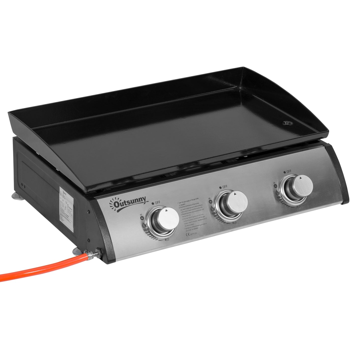 Placă de grătar pe gaz antiaderent de masă cu 3 arzătoare de 3kW, 62x46x21cm, negru