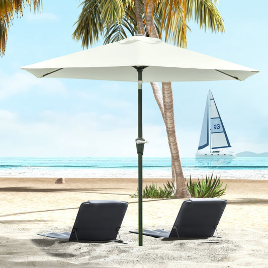 Umbrelă de Grădină Rotundă cu Manivelă și Funcție de Înclinare, Cadru din Oțel pentru Terasă sau Curte, Diametru 227 cm, Alb Crem
