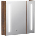 Oglindă de baie cu lumini LED reglabile, 2 uși și raft reglabil, 70x15x65cm, maro