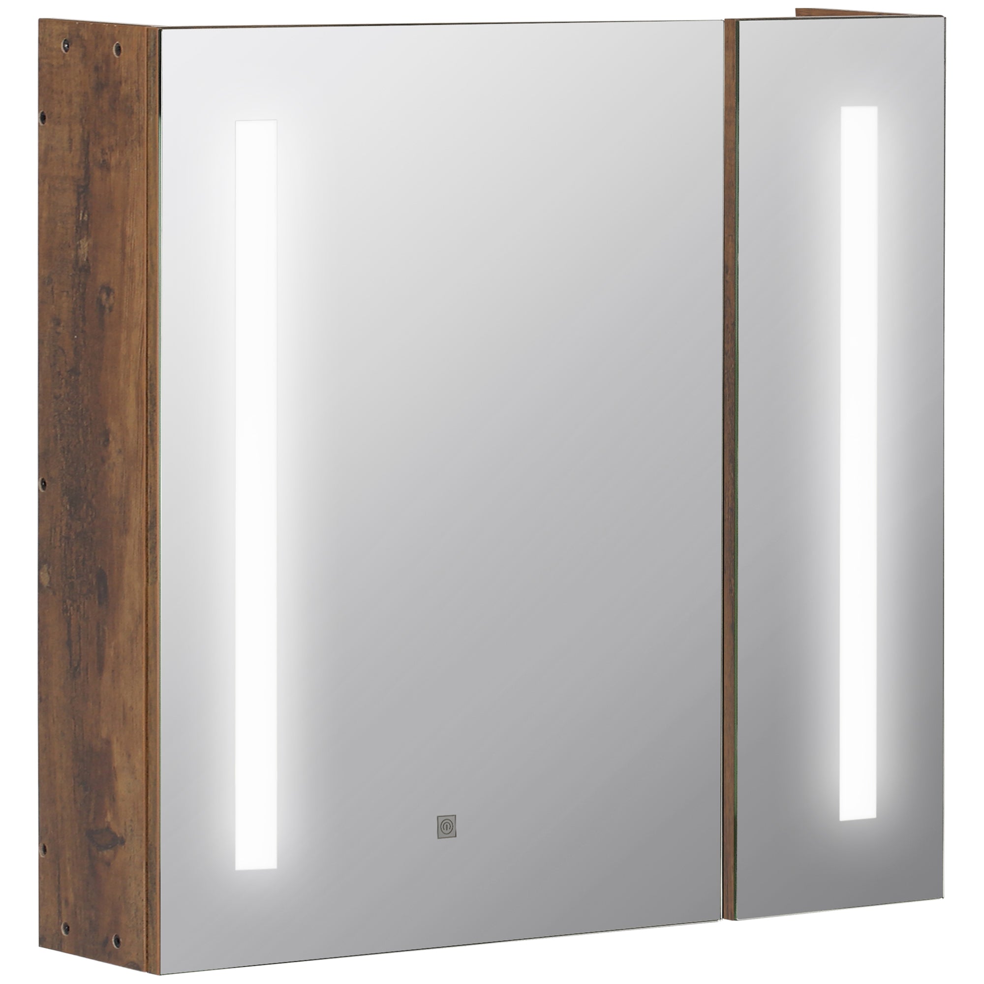 Oglindă de baie cu lumini LED reglabile, 2 uși și raft reglabil, 70x15x65cm, maro