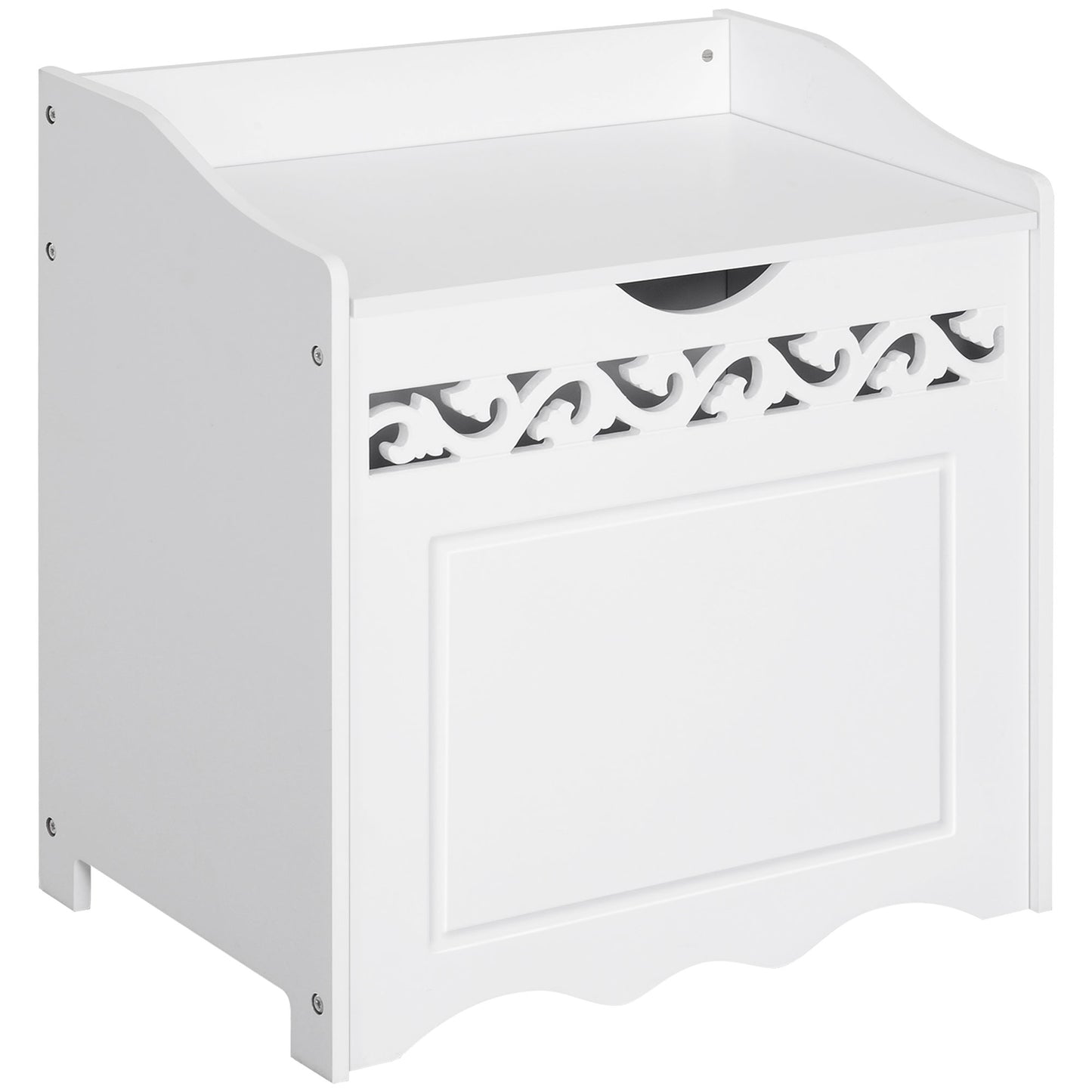 Dulap de depozitare alb cu model sculptat – mobilier pentru lenjerii, haine și jucării 55×34×58 cm