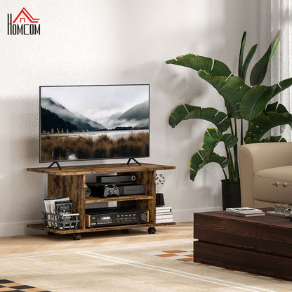Suport Modern pentru TV cu Rafturi, Roți Pivotante și Frâne, 80x40x40 cm, Maro Rustic