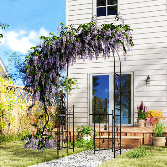 Arc de Grădină cu Poartă, Spalier pentru Plante Cățărătoare din Metal, 2,2x1 m, Negru