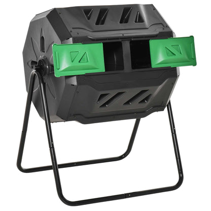Compostor Rotativ cu 2 Secțiuni și 8 Prize de Aerisire din Oțel și PP, 160L, 71x65x96 cm, Gri