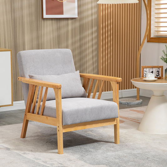 Fotoliu modern cu husa din catifea si structura din lemn, fotoliu pentru dormitor si sufragerie cu perna suplimentara, 68x75x78cm, gri