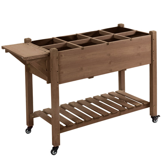 Raised Garden Bed Planter Box w/ 8 Grow Grids, Storage Shelf & Lockable Wheels