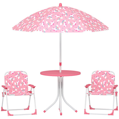 Masă de Picnic pentru Copii Set Masă și Scaune cu Umbrelă Roz