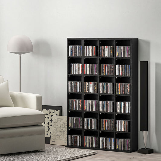 Dulap pentru CD-uri pentru 456 CD-uri sau 336 DVD-uri, 24 Compartimente, 89x20x130.5 cm Negru