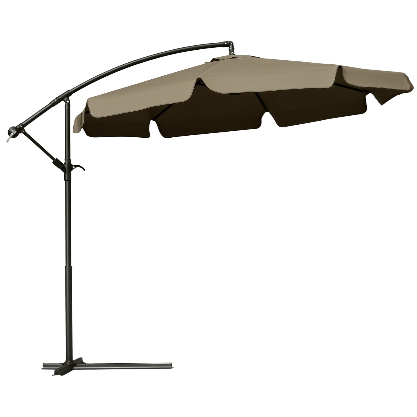 - Umbrelă de grădină suspendată, cu deschidere cu manivelă, din metal și poliester, Ø2,7x2,7 m, cafenie