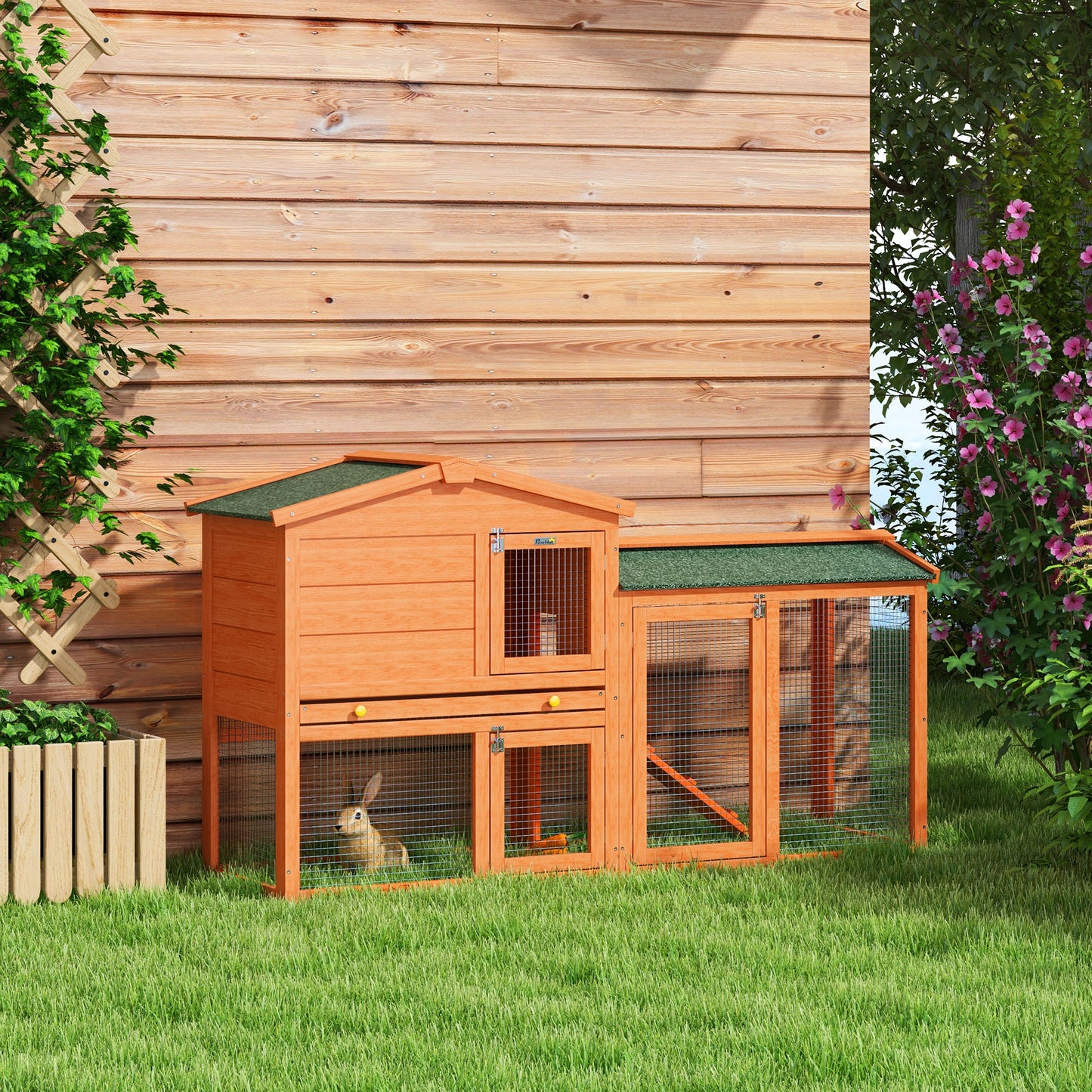Cușcă pentru Iepuri cu 2 Nivele, Cușcă pentru Animale de Companie pentru Exterior, 150x45x85 cm, Portocaliu
