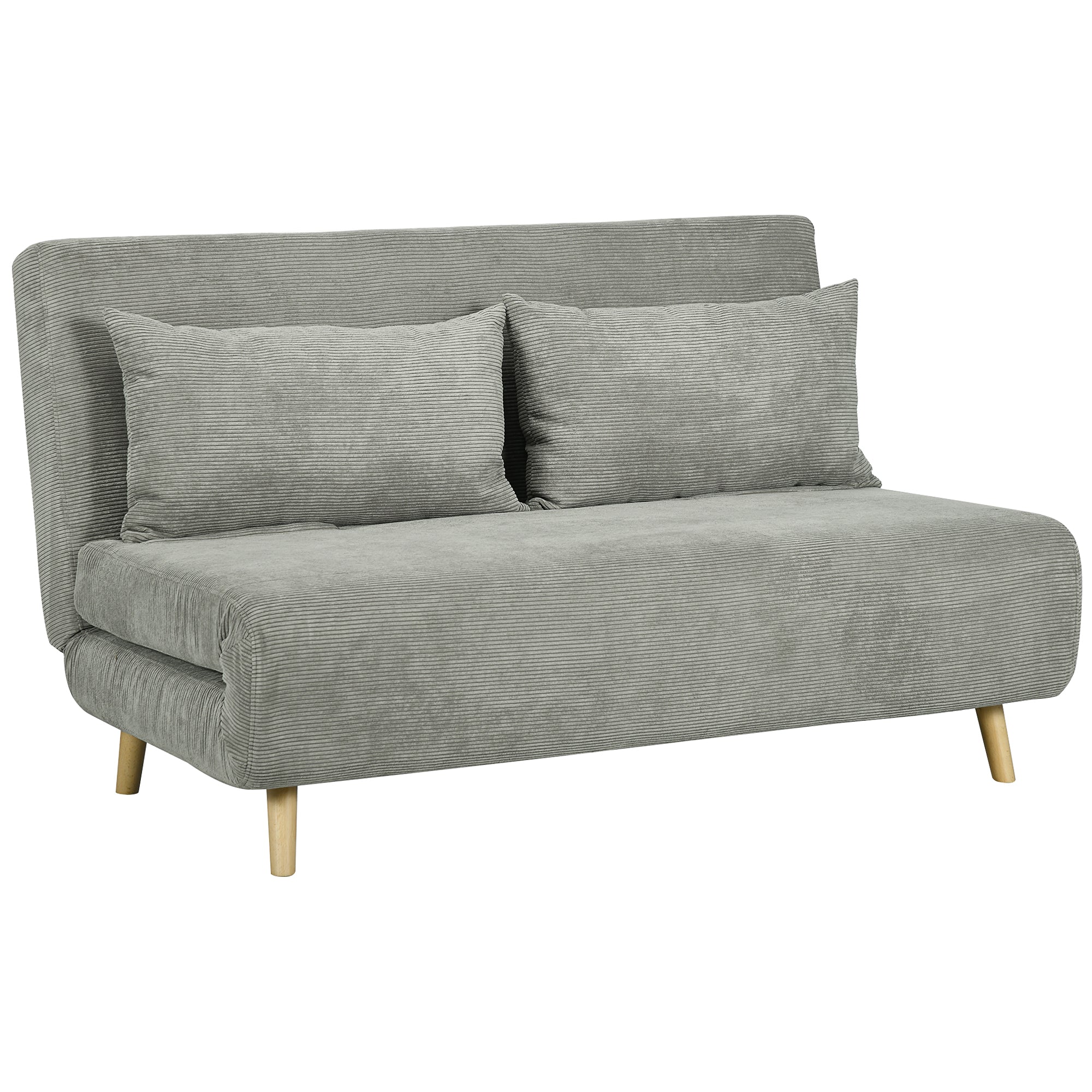 Canapea Extensibilă Dublă cu Spătar Reglabil și 2 Perne, din Material Textil cu Aspect de In Gri
