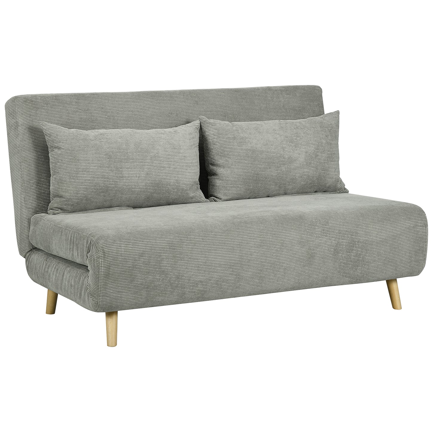 Canapea Extensibilă Dublă cu Spătar Reglabil și 2 Perne, din Material Textil cu Aspect de In Gri