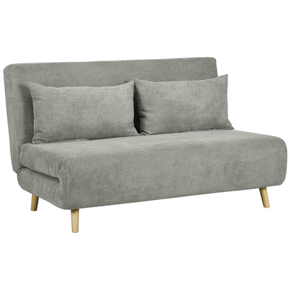 Canapea Extensibilă Dublă cu Spătar Reglabil și 2 Perne, din Material Textil cu Aspect de In Gri