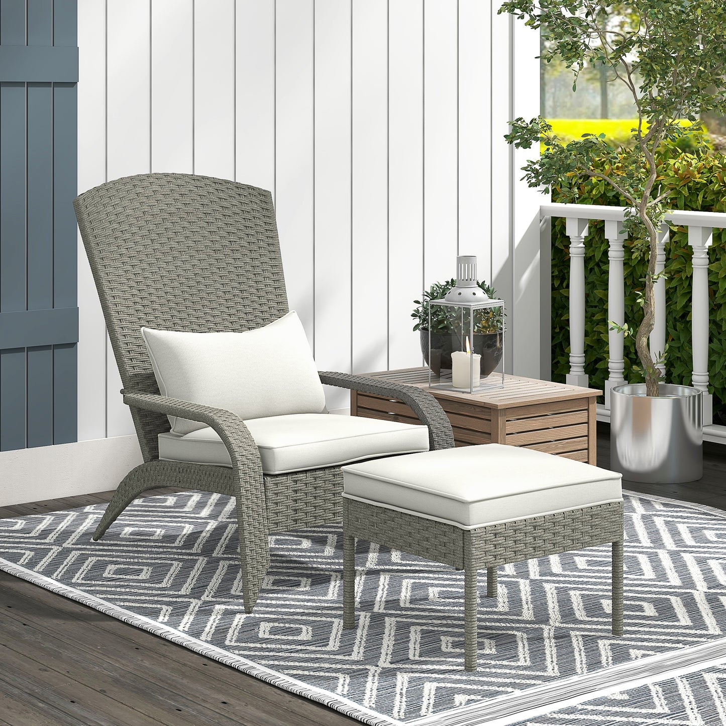 Scaun Adirondack cu taburet din rachita pentru terasa, S