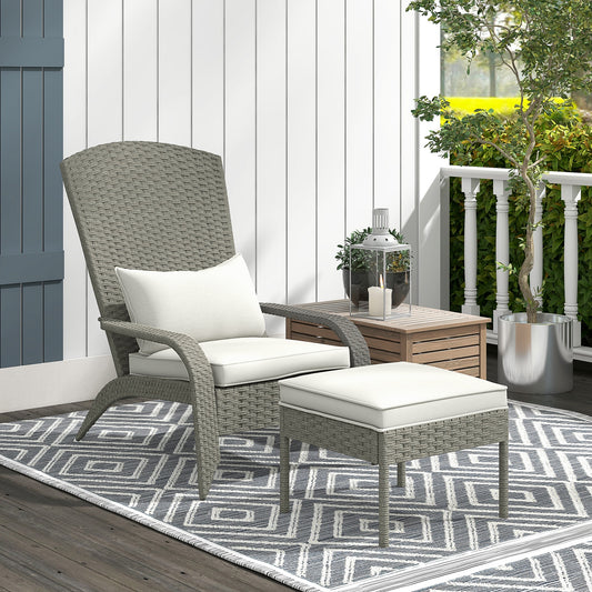 Scaun Adirondack cu taburet din rachita pentru terasa, S
