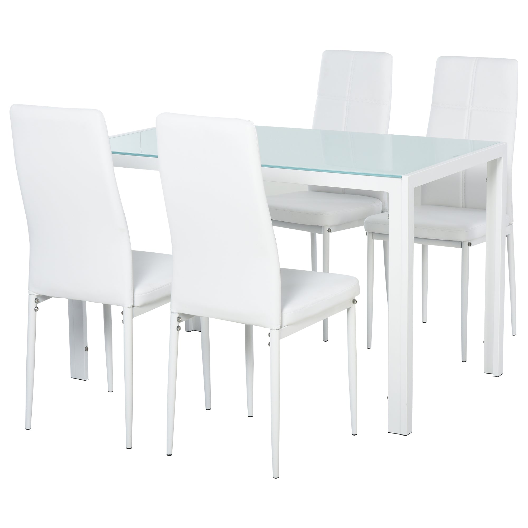 Set Dining Alb Modern – Masa + 4 Scaune Tapitate pentru 4 Persoane