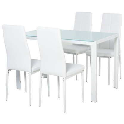 Set Dining Alb Modern – Masa + 4 Scaune Tapitate pentru 4 Persoane