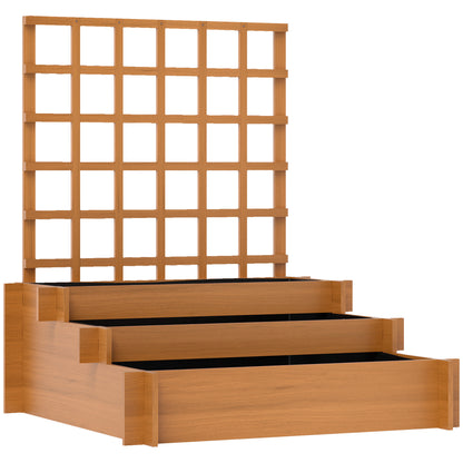 Jardinieră cu grilaj pe 3 niveluri din lemn de brad și material netesut, 95x95x110 cm, maro