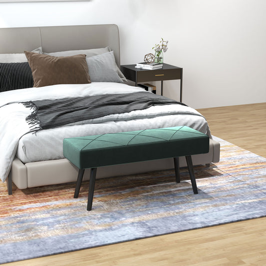 Bancă Tapițată pentru Dormitor, din Catifea și Oțel, 100x36x45 cm, Verde și Negru