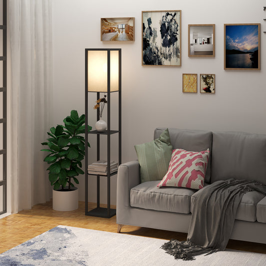 Lampa Pom cu Librarie 3 Niveluri Negru 26 x 26 x 160 cm