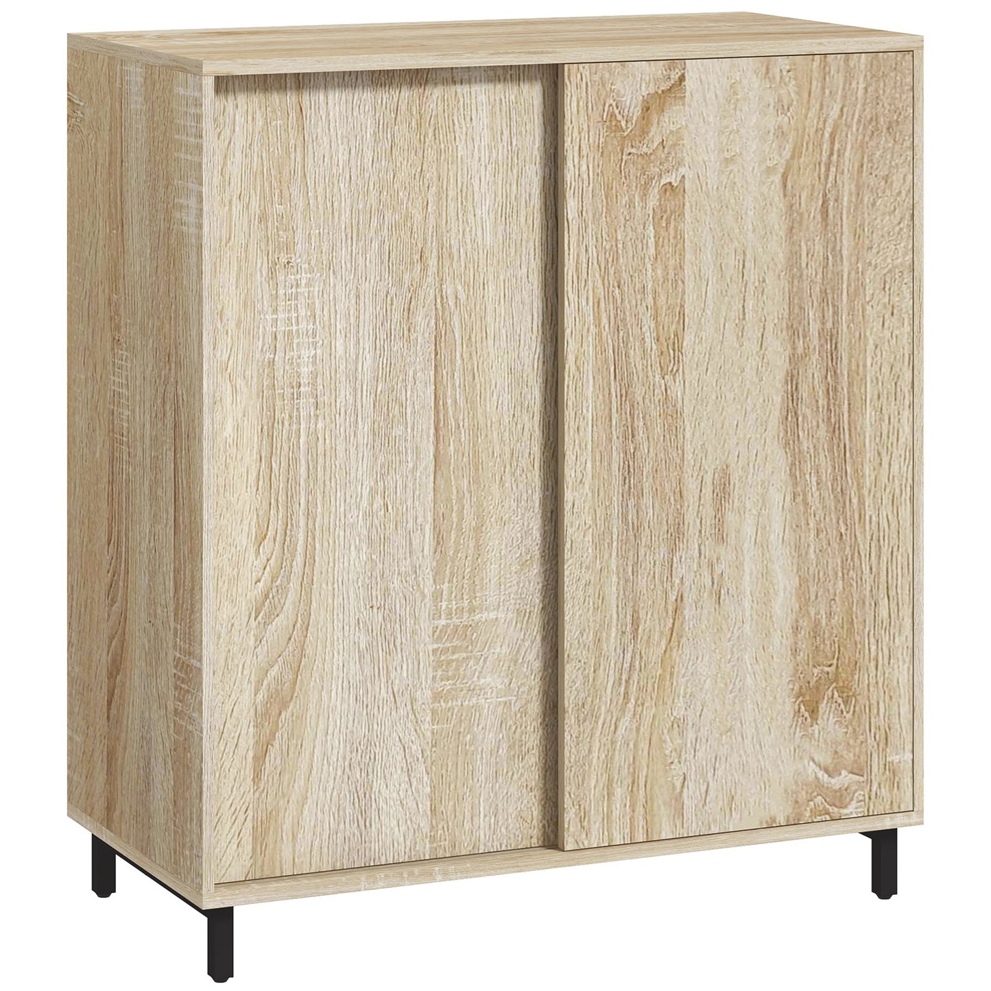 Dulap pentru Pantofi pe 4 Niveluri din PAL și Oțel cu Ușă Glisantă și Rafturi Reglabile, 80x40x93 cm, Lemn Natural
